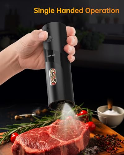 Rechargeable Electric Salt and Pepper Grinder Set Automatic Pepper Mill Grinders with Charging Base (Black)