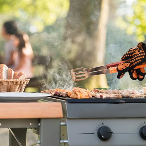 BBQ Gloves 1472°F Heat Resistant Grilling Gloves Silicone Non (short / Orange)