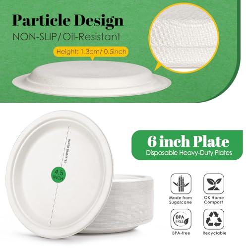Compostable Small Paper Plates 6 Inch 125 Pack Dessert Plates (Whtie / 6in 125pcs)