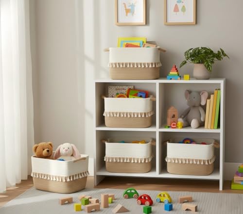 Woven Storage Bin Set of 3 (White & Jute / 3 Pack)
