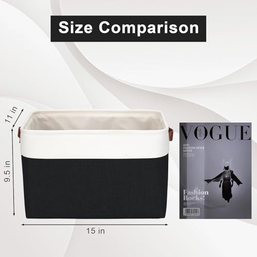 Storage Bins Large Fabric Storage Baskets for Shelves 3 Pack (Black / Off-White / Large -15"x11"x9.5")