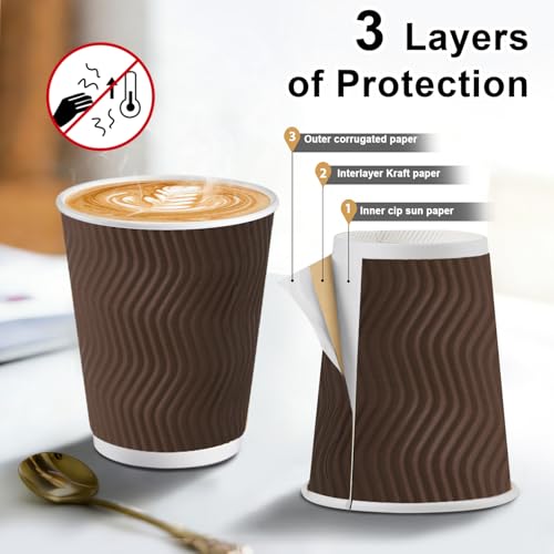 120 Pack 10 oz Insulated Disposable Paper Coffee Cups Brown (Brown / 10 oz)