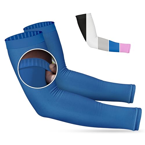 Non Slip Cooling Arm Sleeves for Men & Women (1 Pair: Dark Blue / One Size)