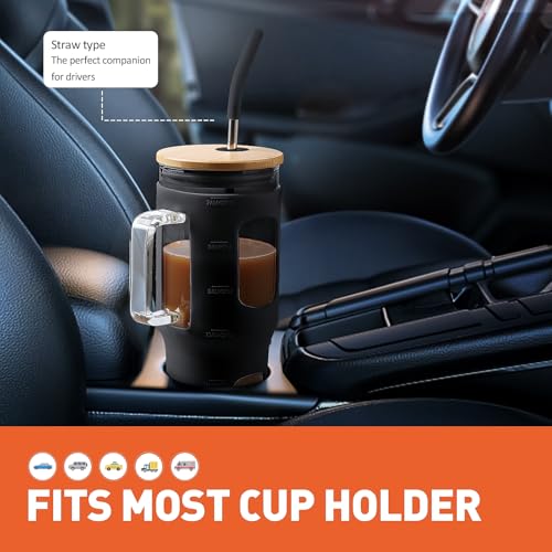 Glass Tumbler with Lid (Black / 32 Ounces)
