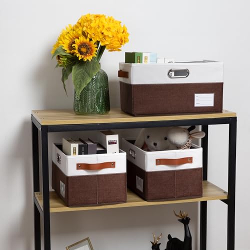 Foldable Storage Bins with Handles [3 (Brown & Cream / Large(3-Pack))