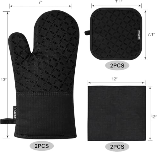 Oven Mitts and Pot Holders 6pcs Set (Black)