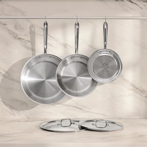 D3® Stainless Steel 5 Piece Frypan Set (5 pc set – Includes 8", 10", and 12" fry pans)