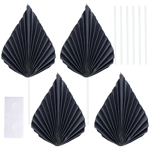 6Pcs Paper Palm Fan Cake Toppers Palm Spear Leaves Fan Cupcake Toppers Cake Insert Decorations Craft DIY Cake Bakeware Decoration for Birthday Party Wedding Party Decor Supplies Black (6 Count)