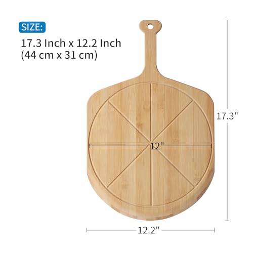 12” Bamboo Pizza Peel with 8 Slice Grooves (Small 12"W(17.3" x 12.2"))