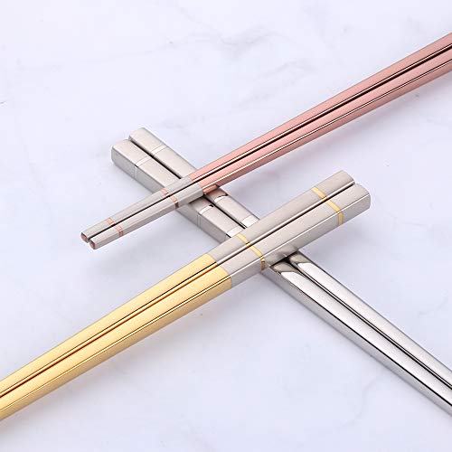 5 pair Nice Stainless Steel Featured Chopsticks Metal Reusable Chopsticks Chinese Square Chopsticks (nice 5 color)