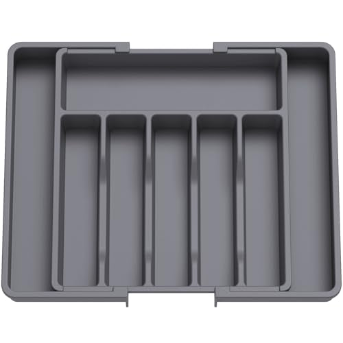 Extra Large Silverware Drawer Organizer (Dark Gray / XL (13-22''W x 15''D))