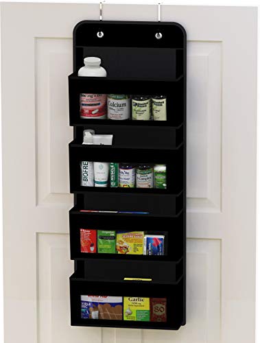 4 Clear Window Pocket Over Door Hanging Organizer (4 Pockets / Black)
