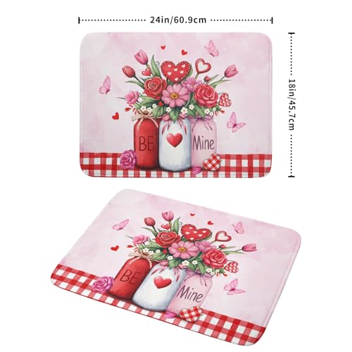 Rose Vase Dish Drying Mat 18x24 inch Romantic Floral Washable Absorbent Dish Dry Pad Fast Dry Drainer Rack Mats Kitchen Counter Accessories (Rose Floral Vase / 18" x 24")