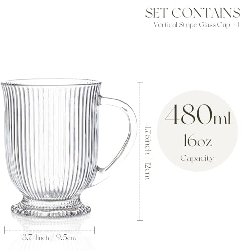 Ribbed Glass Coffee Mugs Set of 4 (Clear Ribbed)