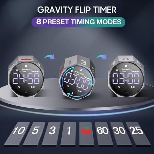 ADHD Pomodoro Timer Metal Gravity Rotation 1.8” LED Large Screen