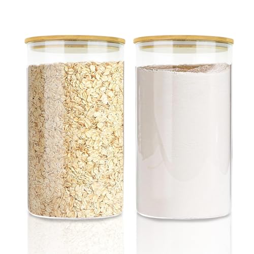 Large Glass Cereal Containers Storage with Airtight Bamboo Lids (2Pack(168oz))
