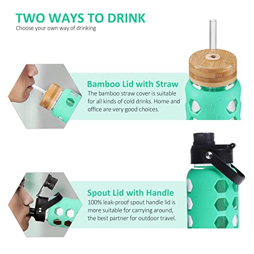 Glass Water Bottle (Green / 32 Ounces)
