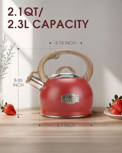 2.1 Qt Whistling Tea Kettle for Stovetop with Heat (Red)
