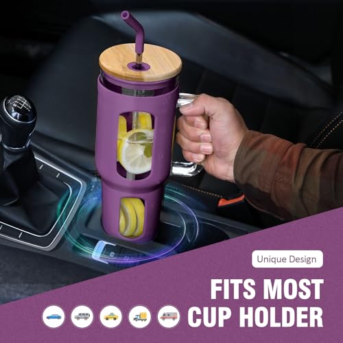 Glass Tumbler with Lid and Straw (Dark Purple / 46 Ounces)