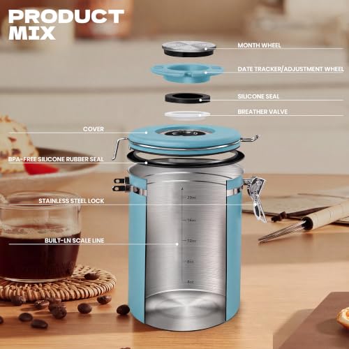 22 OZ Airtight Coffee Canister Stainless Steel (Blue / 22 oz)
