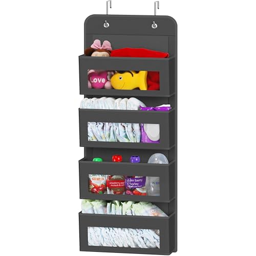 4 Clear Pocket Over Door Hanging Organizer (4 Pockets / Dark Gray)