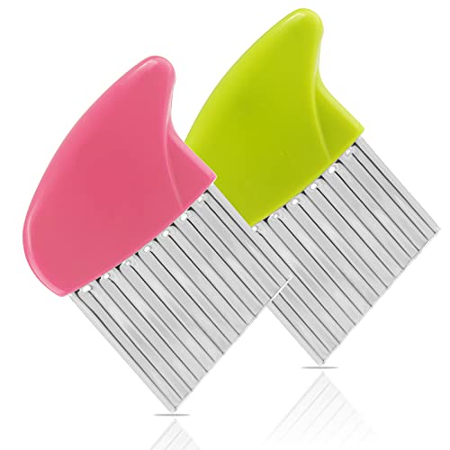 2 Pack Stainless Steel Potato Crinkle Cutter (Green & Pink)