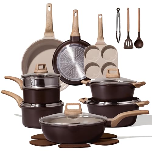 21pcs Ceramic Cookware Sets (Dark Mocha / 21 Piece)