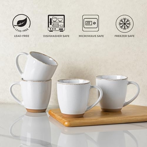 12oz Ceramic Coffee Mugs set of 4 (White(Handbrush Rim) / Set of 4)