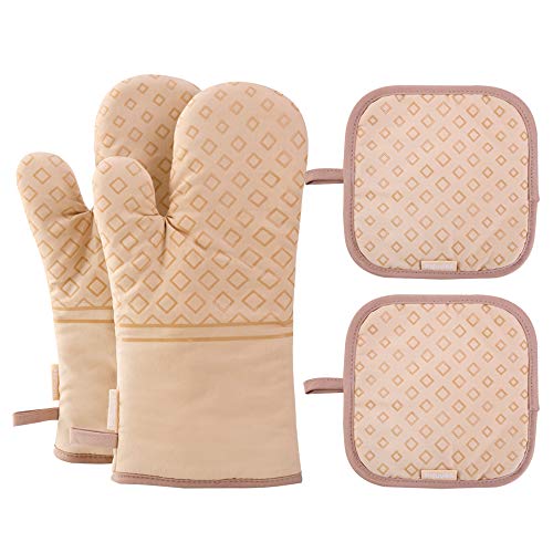 Set of 4 Oven Mitts and Pot Holders (Beige)
