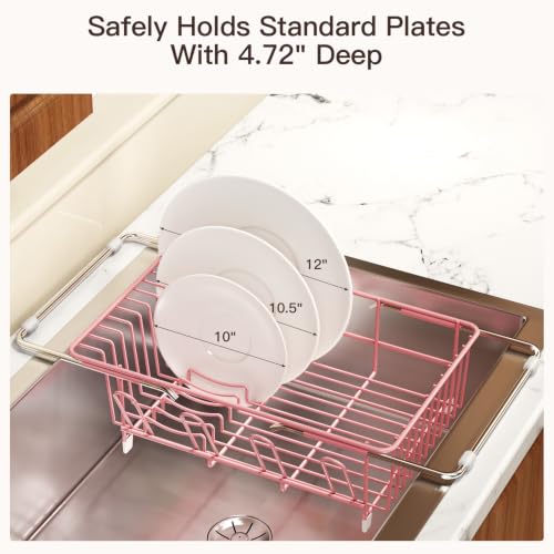 Pink Expandable Dish Drying Rack Over Sink with Anti (Pink / For 11.5"-16" W Sink with Cup Holder)