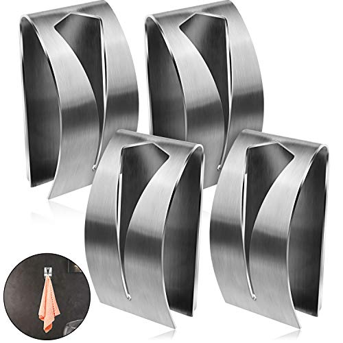 4 Pcs Self Adhesive Kitchen Towel Hook Holder (Silver)