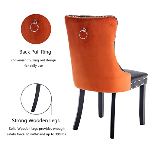 Orange Velvet and Black PU Upholstered Dining Chairs Set of 4 (Black 4)