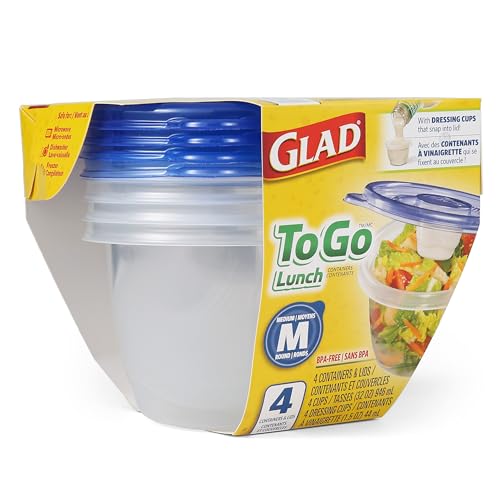 GladWare To Go Lunch Containers with Dressing Cup (Round / 32 oz - 4 Count)