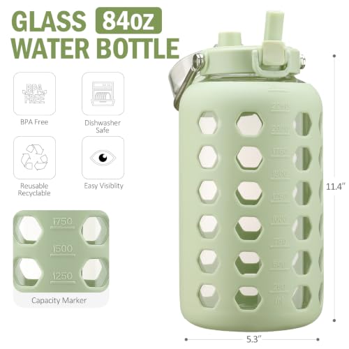 84 oz Glass Water Bottle (Green / 84 Ounces)