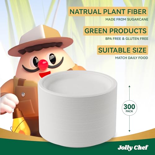 Compostable Heavy Duty Plates 9 Inch [300 Pack] Eco (9in-300pack / White)