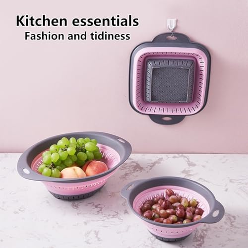 2 Pcs Collapsible Square Silicone Colander Strainer for Fruit Veggie Pasta (2.1L+2.1L / Blue and Green)