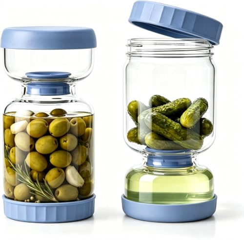 Pickle Jar with Strainer Flip Hourglass Shape (Haze Blue2pcs)