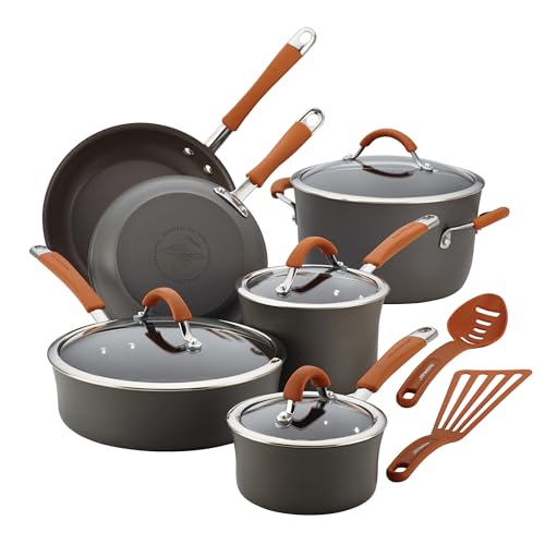 Cucina Nonstick Cookware Pots and Pans Set (Pumpkin Orange / 12 Piece Hard Anodized)