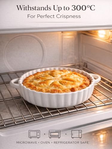 6in Ceramic Mini Pie Pan Set of 6 with Handles for Pie Quiche Tart. Easy to grip (White / 6IN*1.2IN)