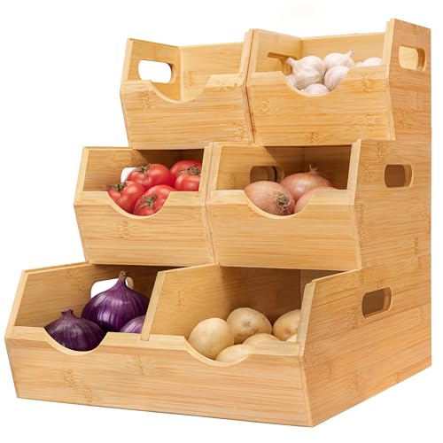 3 Tier Bamboo Pantry Storage Bins (3-Tier ( 5 pack ))