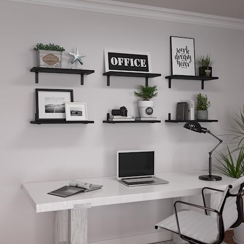 Floating Shelves Set of 6 for Wall Decor & Storage (16.5 Inch / Black)
