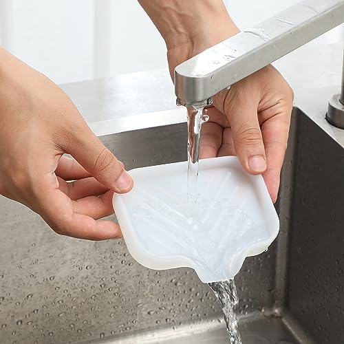 Silicone Soap Dish with Drain Spout (Translucent / S(4.9"×3.2"))