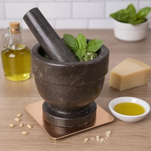 Natural Charcoal Marble Mortar & Pestle (Dark Gray / 5.9" Diam. x 5.75" H)