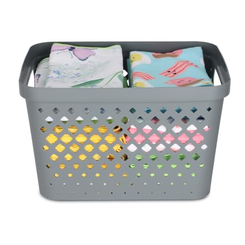 Plastic Storage Basket Set (Grey / 4 Gallon)