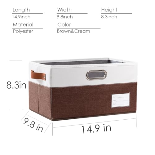 Foldable Storage Bins with Handles [3 (Brown & Cream / Large(3-Pack))