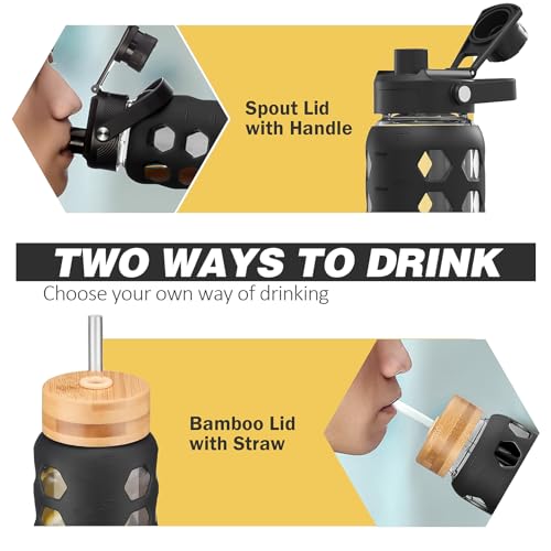 Glass Water Bottle (Black / 32 Ounces)