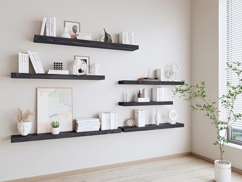Wood Floating Shelves Set of 2 (Black / 36'' x 8''x 2''(set of 2）)