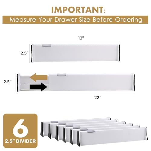 White Expandable Drawer Dividers (2.5" Tall, 13"-22" Long)