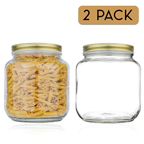 2 Pack Half Gallon Mason Wide Mouth Glass Jar with Airtight Metal Lid (Gold Lid)