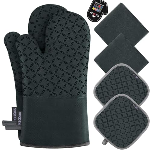Oven Mitts and Pot Holders 6pcs Set (Deep Green)